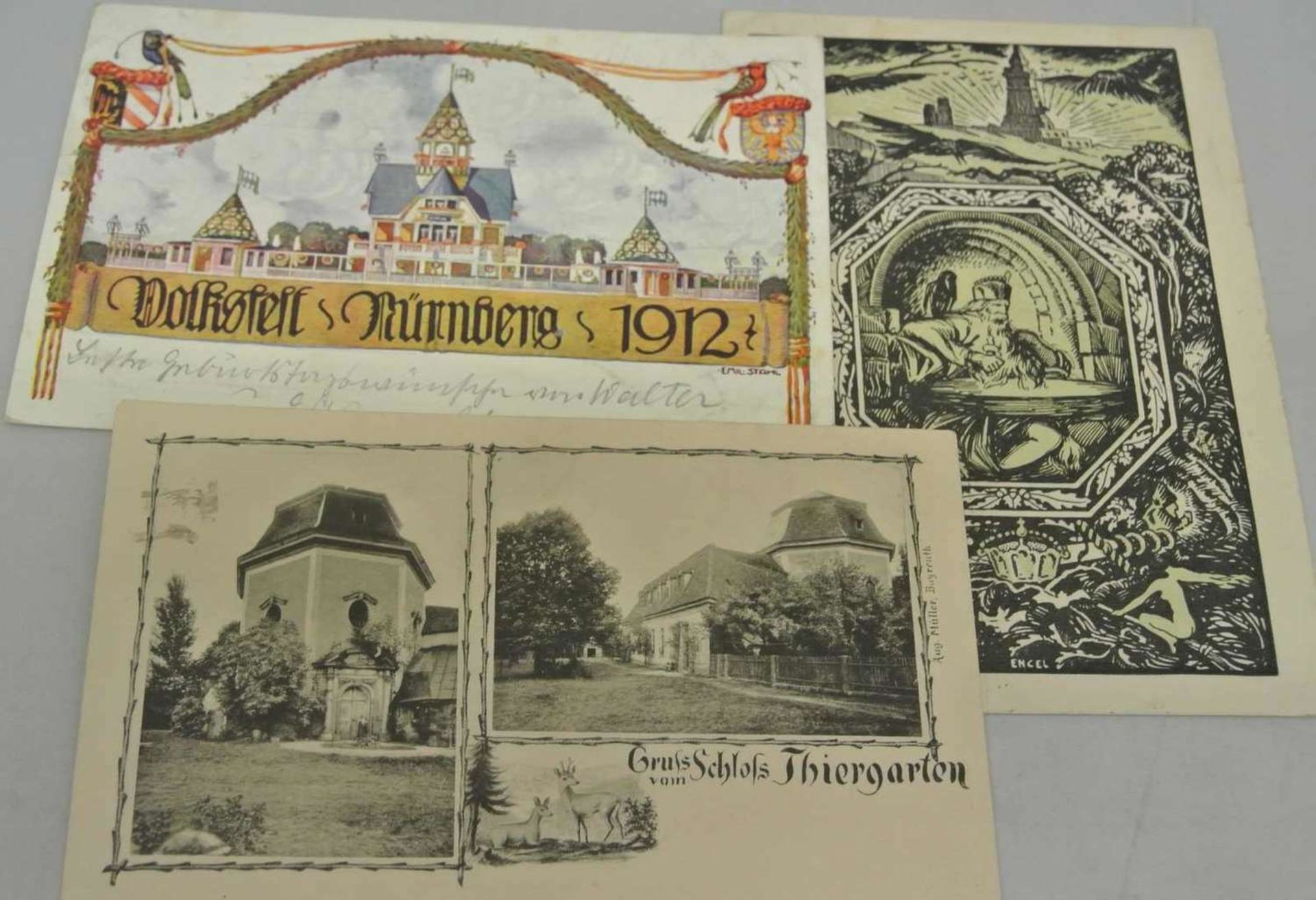 kleines Lot von 3 besseren Postkarten, dabei Frankenhausen Kyffhäuser Flug, gelaufen, Ganzsachen
