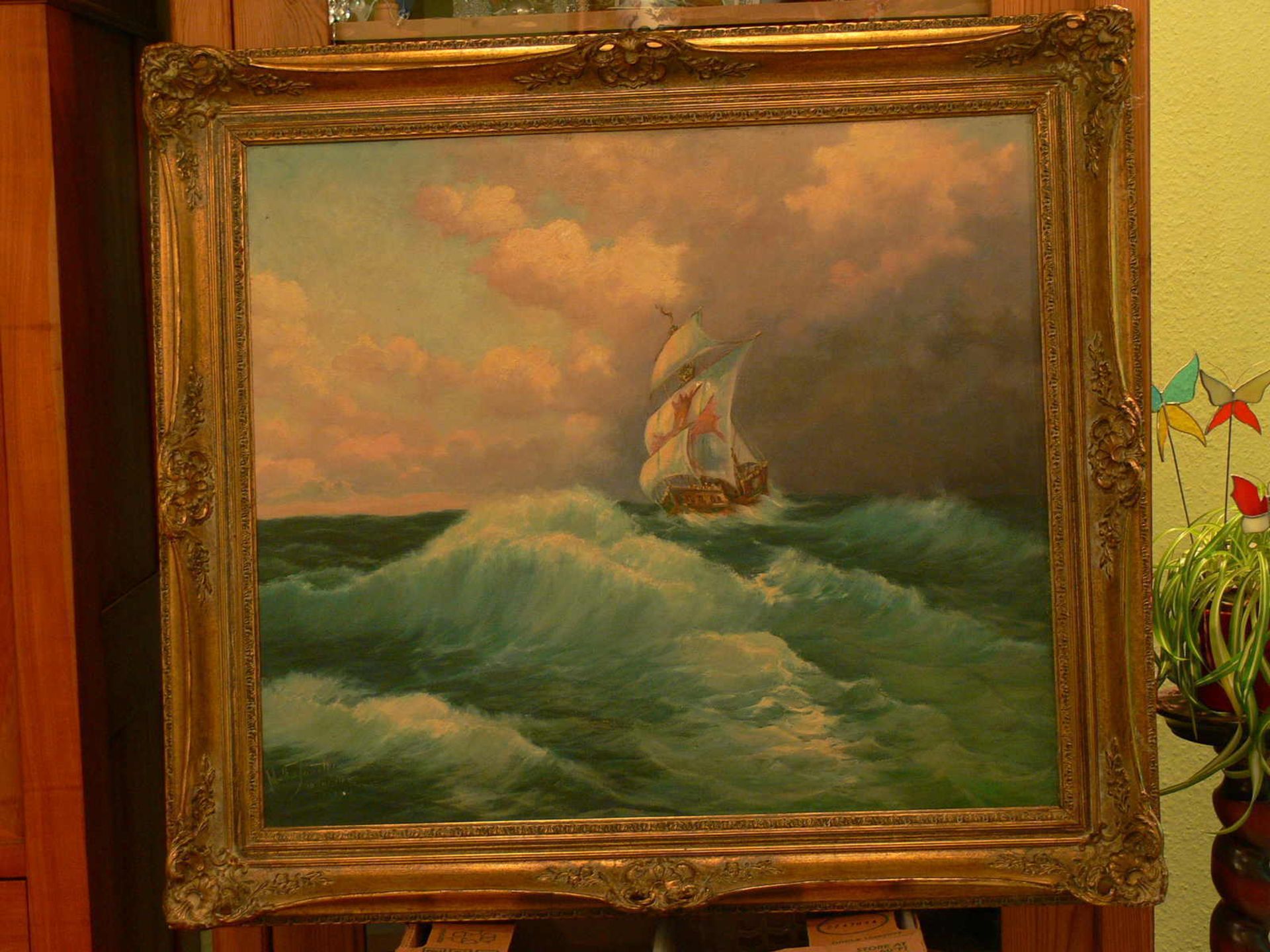 Walter Janotta (XX), Ölgemälde auf Leinwand "Segelschiff in stürmischer See", mit kleinen