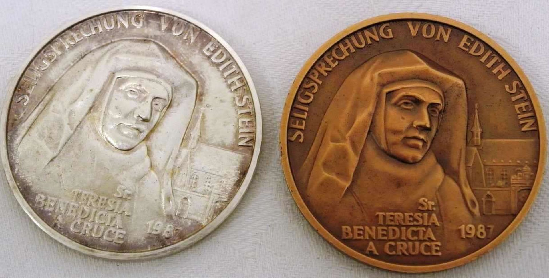 2 Medaillen Speyer, 1x Silber, 1x Kupfer, Seligsprechung von Edith Stein 1987 - Bild 2 aus 2