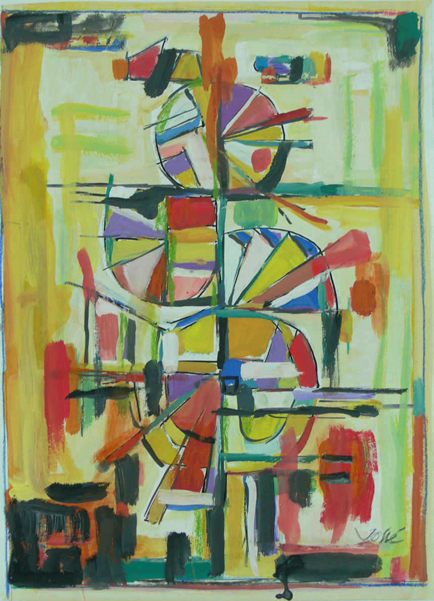 Friedrich Josse (1897-1994) Wolfstein/Pfalz, abstrakte Kunst.Aquarell "Der Radturm", ca. 70er Jahre.
