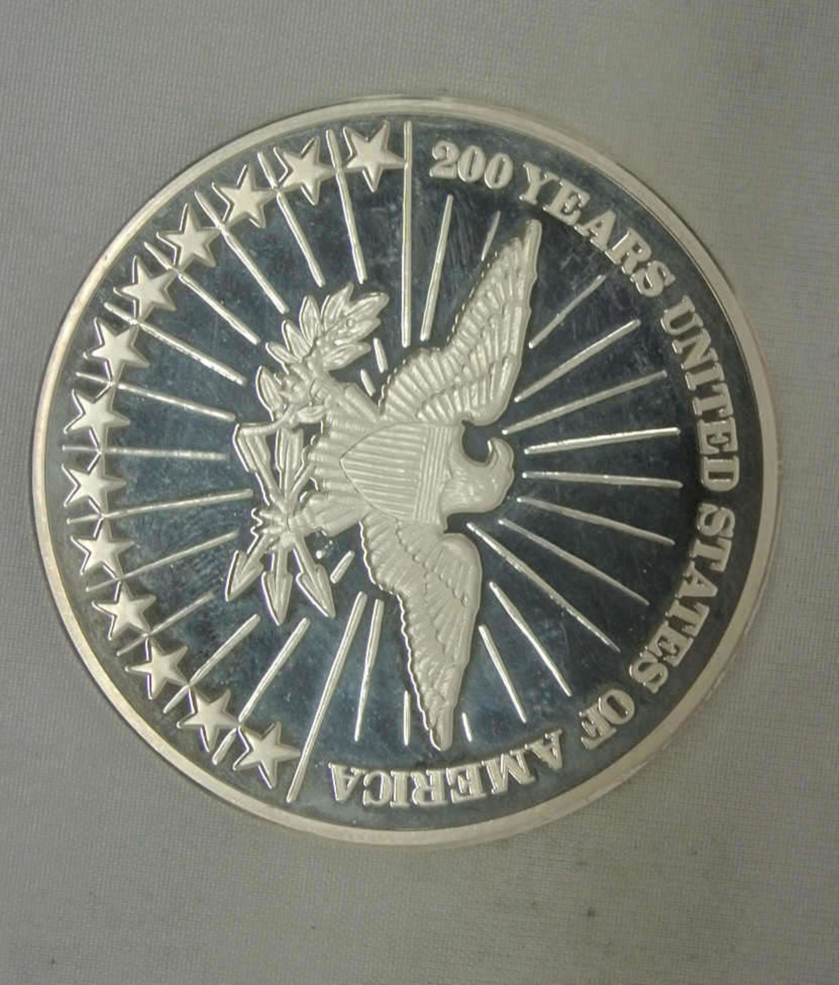 Große Silbermedaille (999er), 200 Jahre Amerika Washington/Ford. Gewicht ca. 49 gr - Bild 2 aus 2