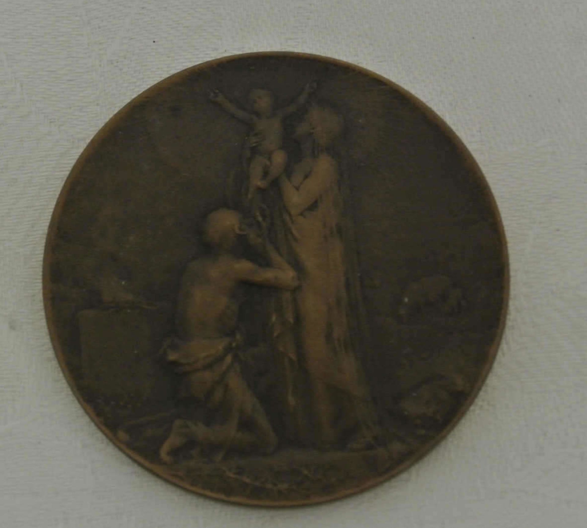 Antike Bronzemedaille von Georges Dupre signiert. Kirchenkunst O Crux Ave Spes Unica - Bild 2 aus 2