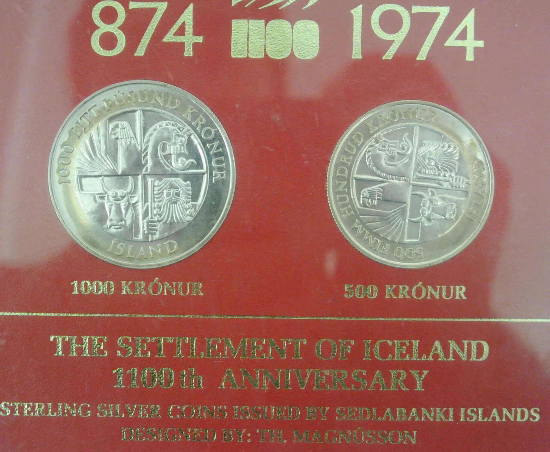 Set Island, 500 + 1000 Kronur "1100 Jahre Landnahme durch die Wikinger" 1974. OVP in Box