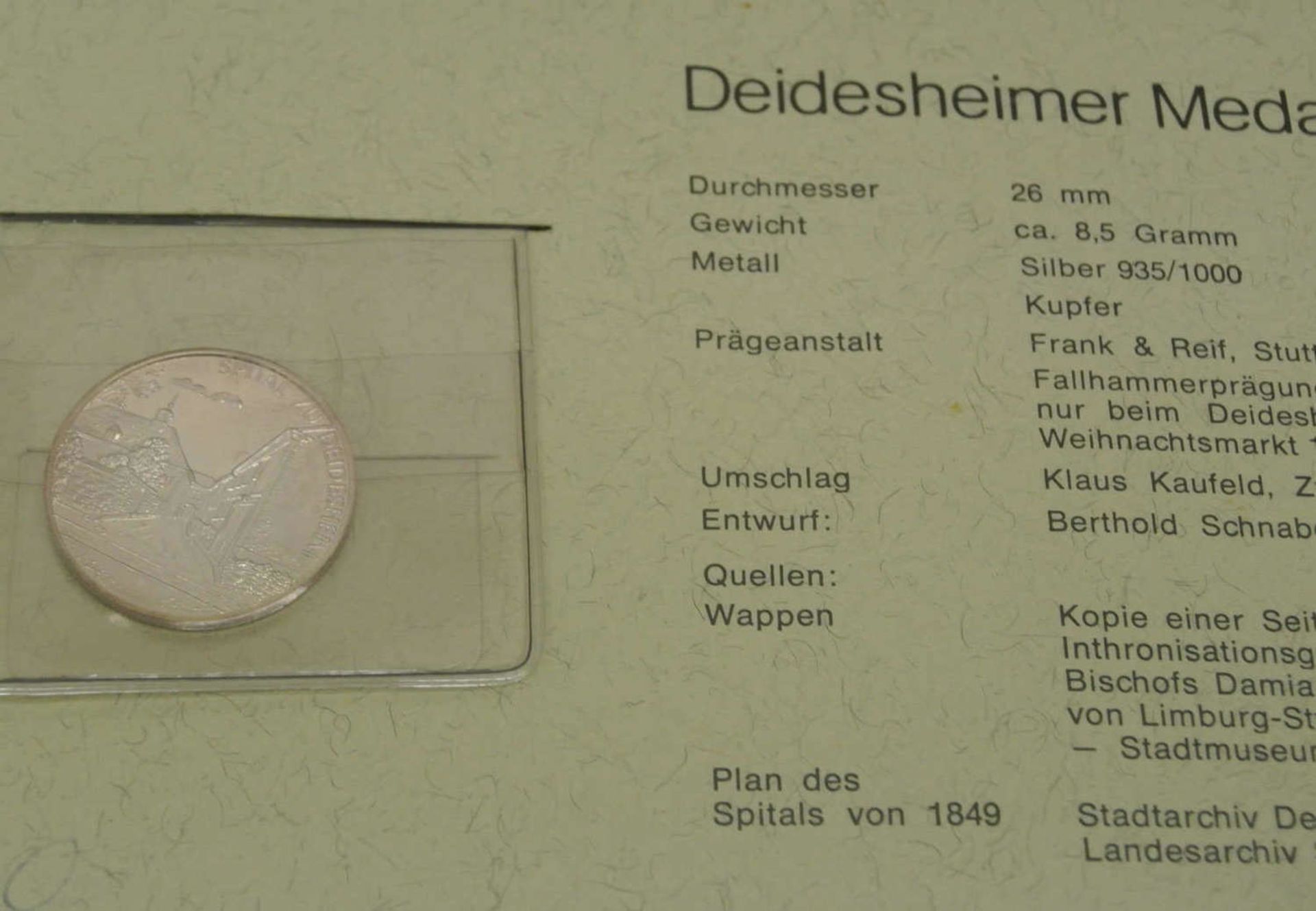 Lot "Deidesheimer Silbermedaillen", hier Medaille Nr. 2-5 und 7-10. Seltene Medaillen im Original - Bild 2 aus 2