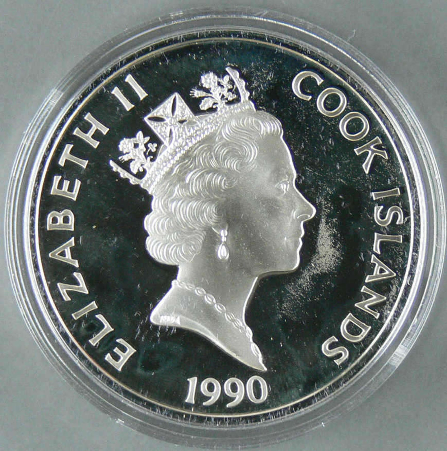 Cook Islands 1990, 50.- Dollars - Silbermünze "500 Jahre Entdeckung von Amerika - Walter Raleigh - - Bild 2 aus 2