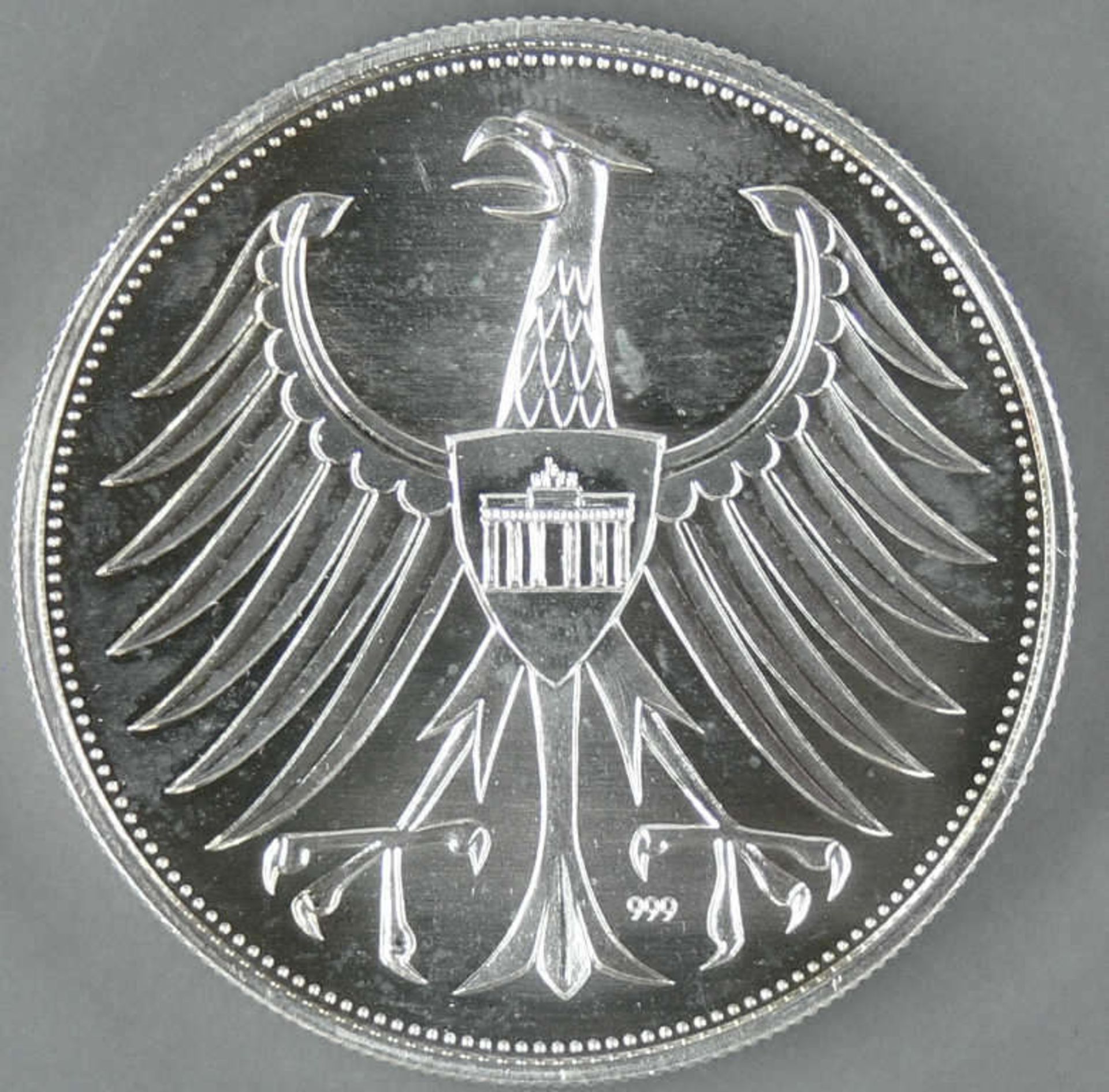 5.- DM - Silbermünze 1991. Silber 999. Gewicht: 1 Unze, Durchmesser: ca. 40 mm. Mit Zertifikat. - Bild 2 aus 2