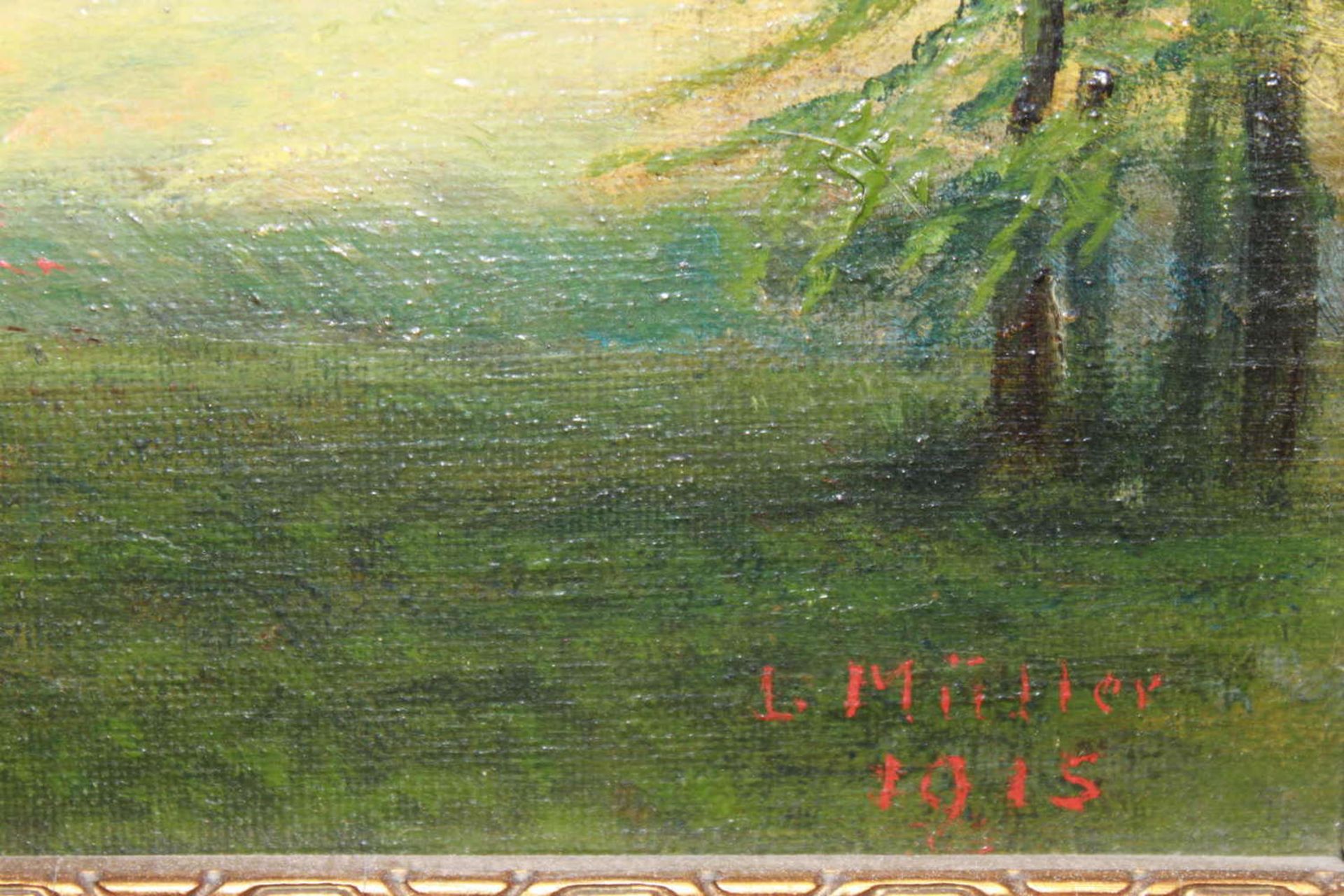 L.Müller, Ölgemälde auf Leinwand "Landschloß", rechts unten Signatur L.Müller1915. Maße: Höhe ca. 23 - Bild 3 aus 3