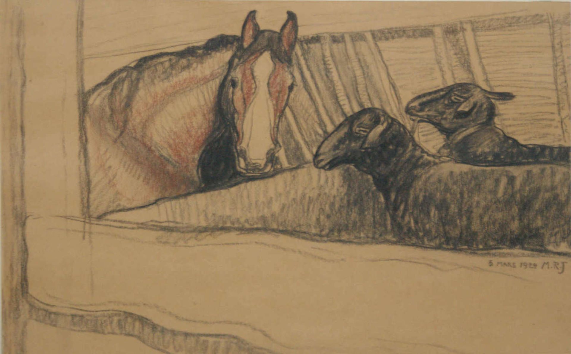 Marguerite Reutter-Junod (1883-1968), Bleistift/Buntstift auf Papier "Im Stall", rechts unten - Bild 3 aus 3