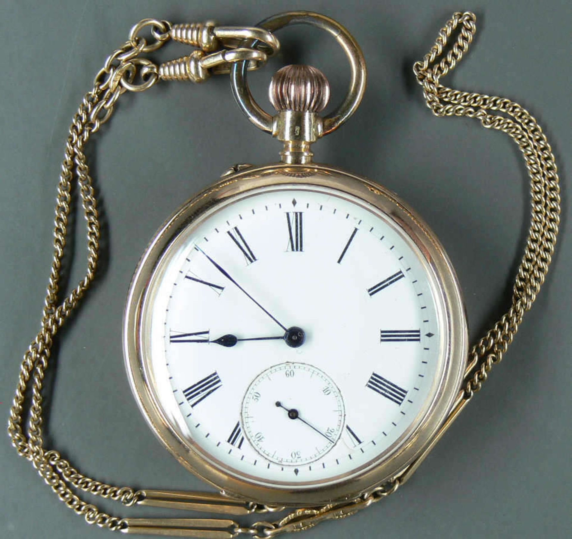 14 ct. Gold - Taschenuhr. Funktion geprüft. Innendeckel Metall. Gewicht: ca. 88 g.