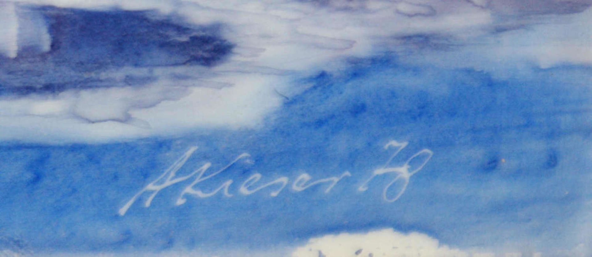 A. Kieser, Aquarell "Blaue Landschaft", hinter Glas gerahmt, rechts unten Signatur A.Kieser78. - Bild 2 aus 2