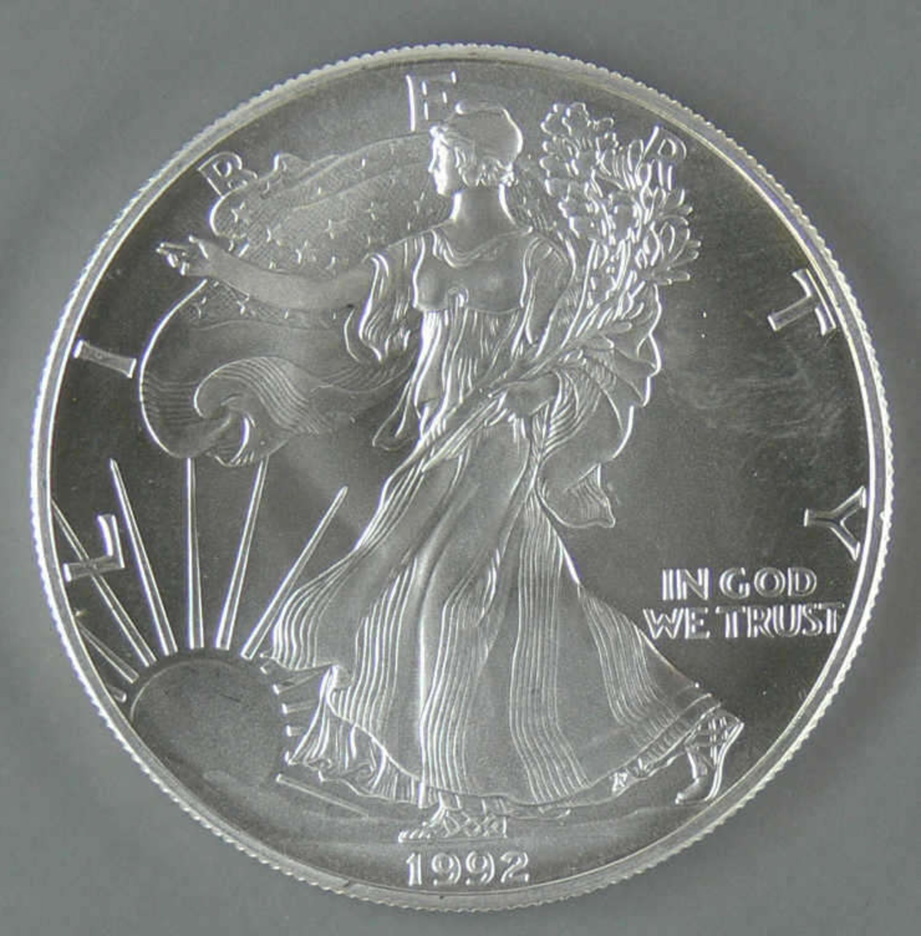 USA 1992, 1.- Dollar - Silbermünze, "schreitende Liberty", Silber 999, Gewicht: 1 oz.,