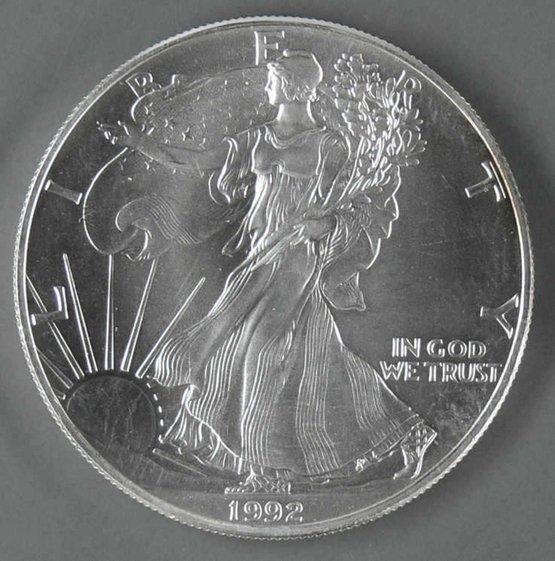 USA 1992, 1.- Dollar - Silbermünze, "schreitende Liberty", Silber 999, Gewicht: 1 oz.,