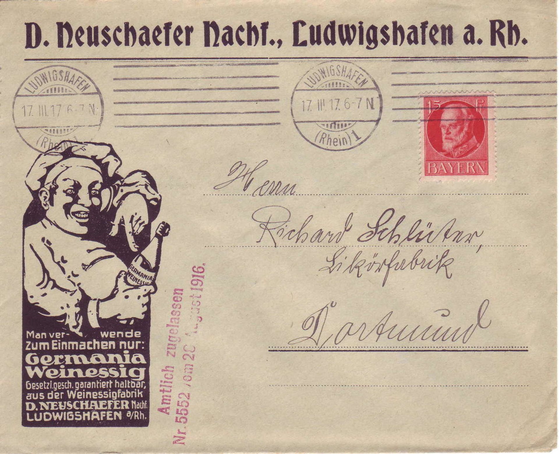 Altdeutschland Bayern 1917, Mi. - Nr. 115 Firmen - Reklamebrief mit Zensurstempel der