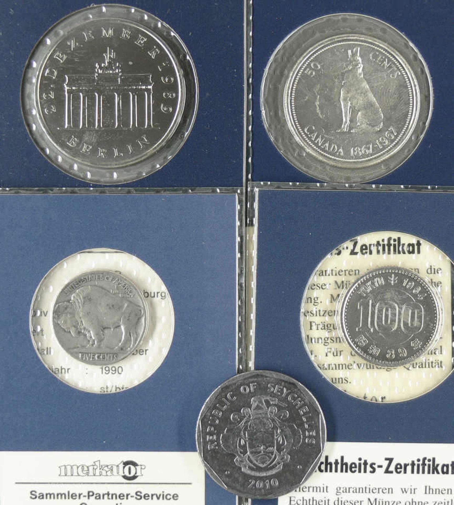 Lot Silbermünzen, bestehend aus: Canada 1967 50 Cents "Wolf", USA 1930 5 Cents "Bison", Japan 1964