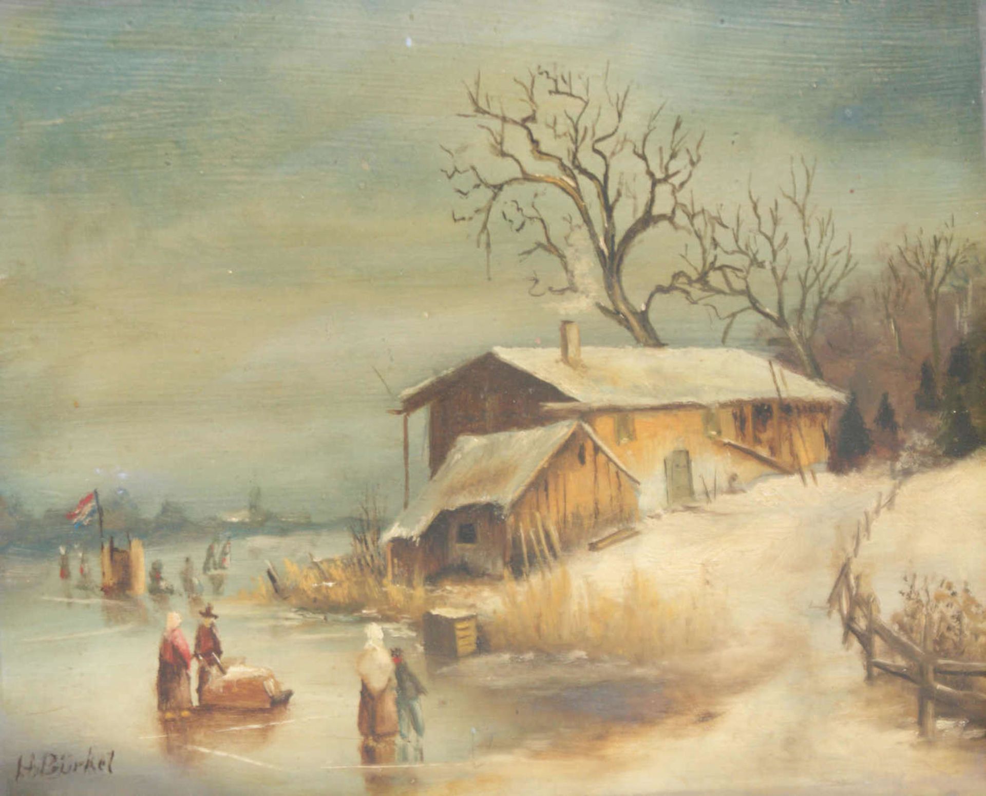 wohl Heinrich Bürkel (1802-1869), Ölgemälde auf Holz "Winterlandschaft in Holland", links unten - Bild 2 aus 3