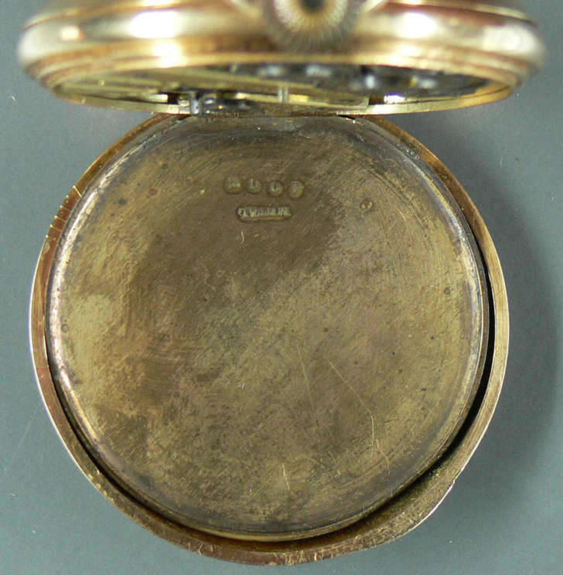 Gold - Taschenuhr "AH = Adolf Hanhart, Gutenbach". Beide Deckel 585er Gold - Punze. Innendeckel - Bild 5 aus 6