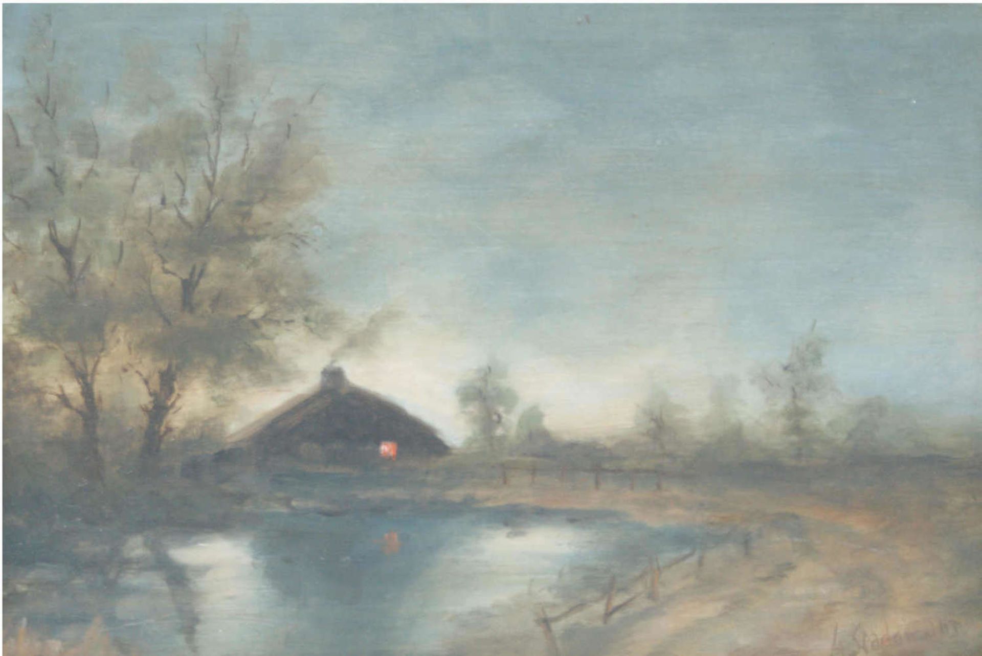 Adolf Stademann (1824-1895), Öl/Holz "Abendstimmung", rechts unten Signatur A.Stademann, im altem - Bild 3 aus 3