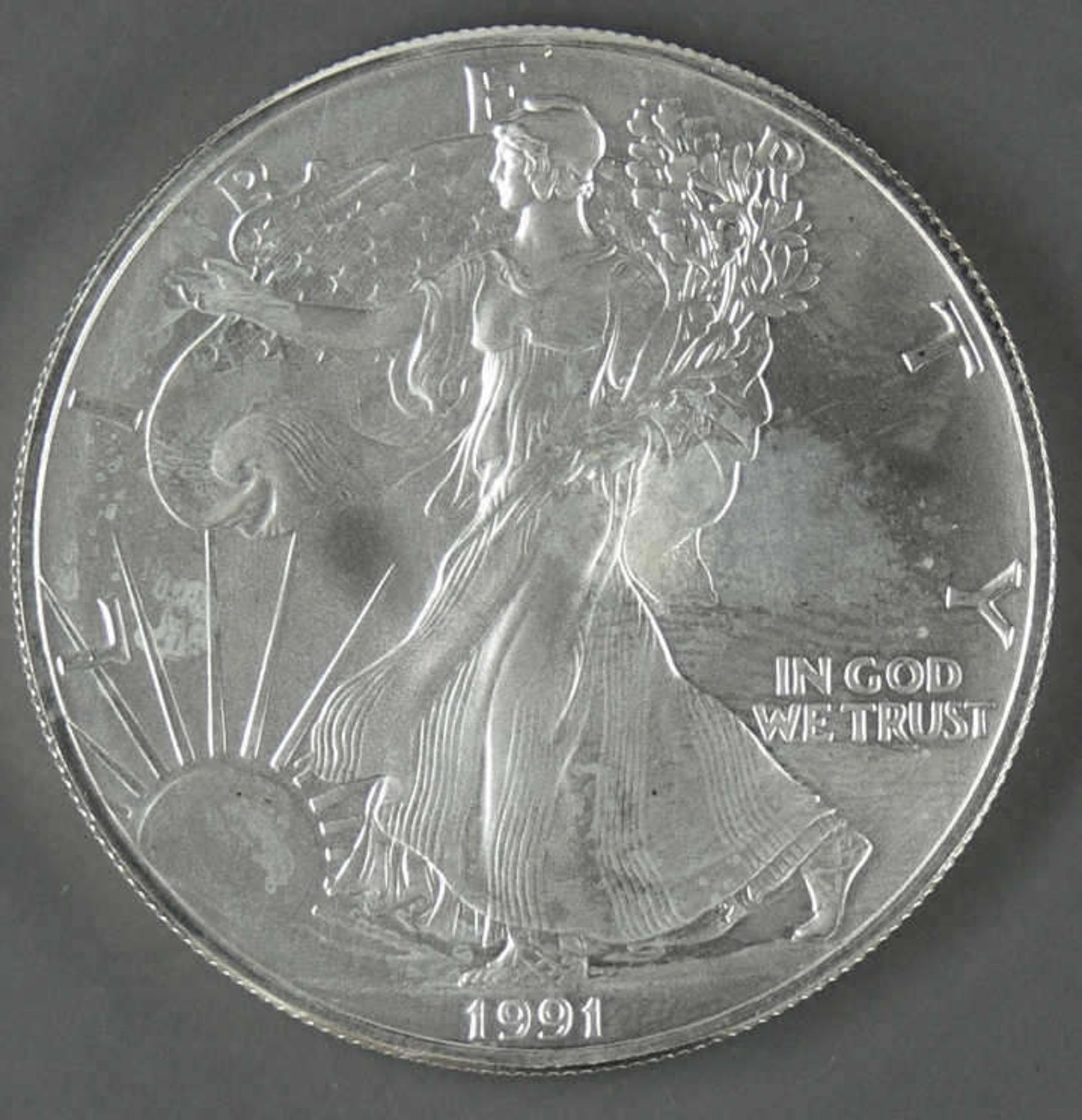 USA 1991, 1.- Dollar - Silbermünze, "schreitende Liberty", Silber 999, Gewicht: 1 oz.,