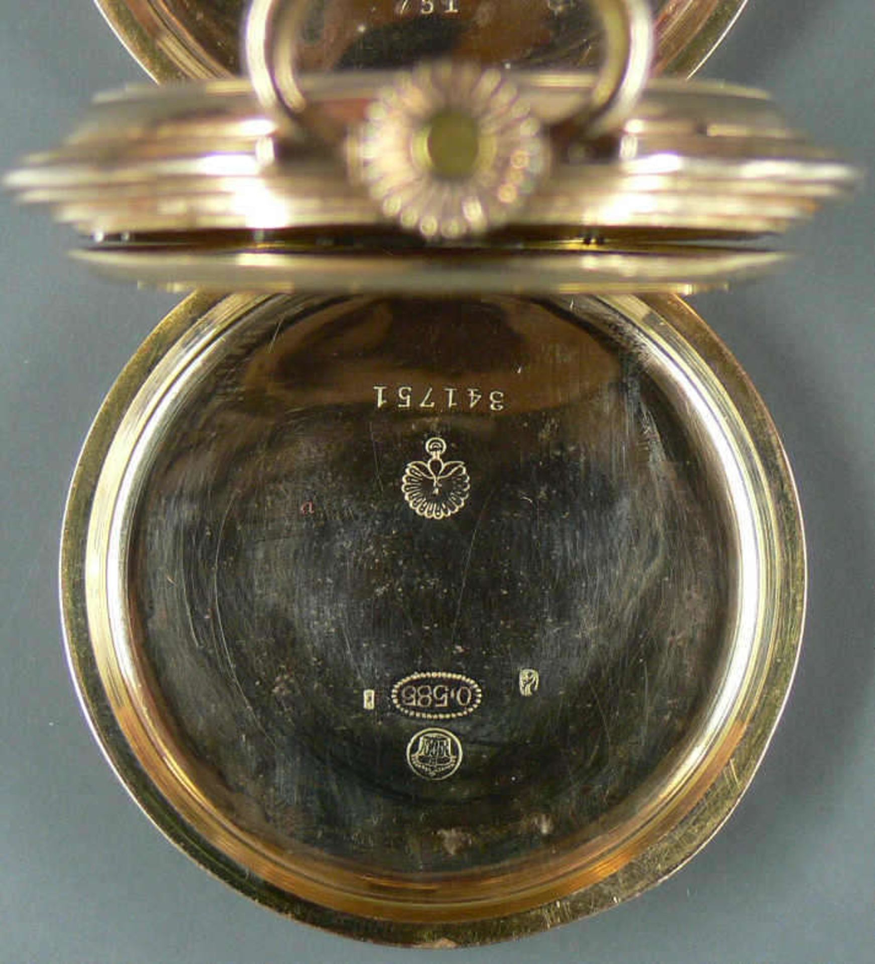 Gold - Taschenuhr "Chronometre LiP". Gold 585. Alle drei Deckel mit Goldpunze. Funktion geprüft. - Bild 4 aus 7