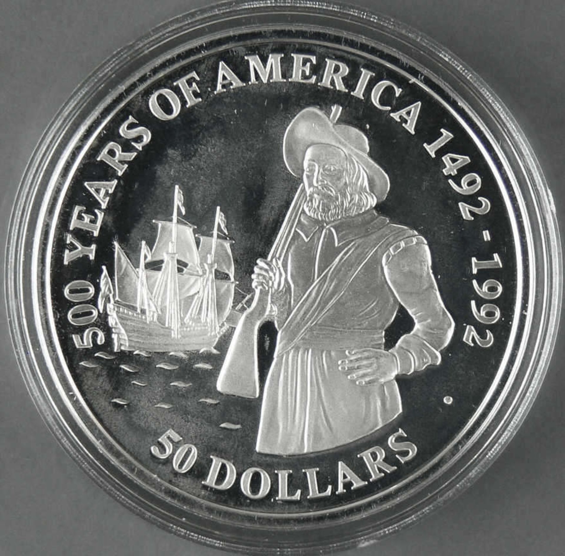 Cook Islands 1990, 50.- Dollars - Silbermünze "500 Jahre Entdeckung von Amerika - Henry Hudson