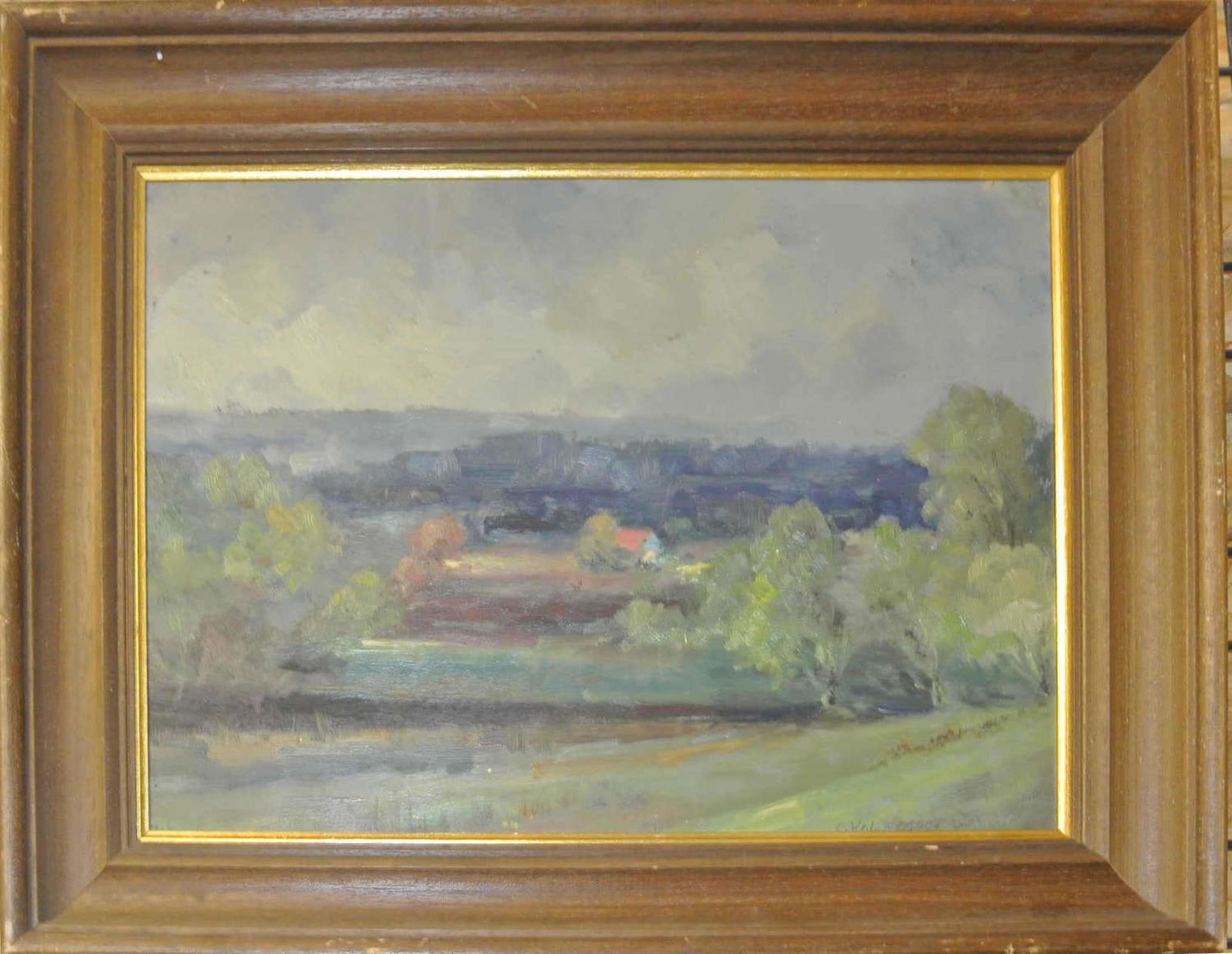 S. Hohenegger, Ölgemälde auf Platte, bezeichnet "Haus im Dachauer Moor", rechts unten Signatur S.