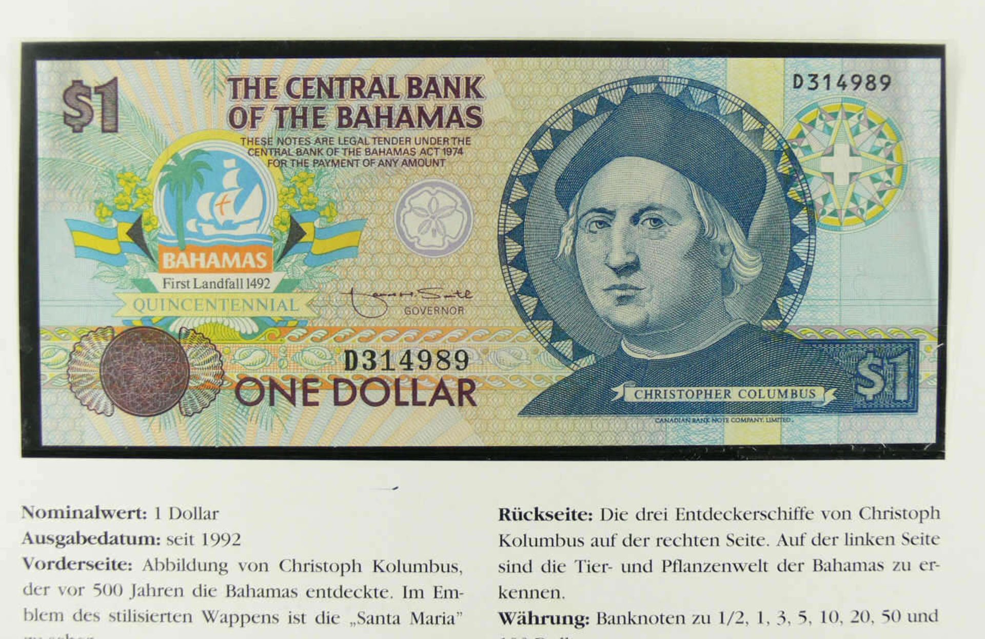 Bahamas 1992, 1.- Dollar - Banknote "zum Jubiläum 500 Jahre Amerika". Unzirkuliert.