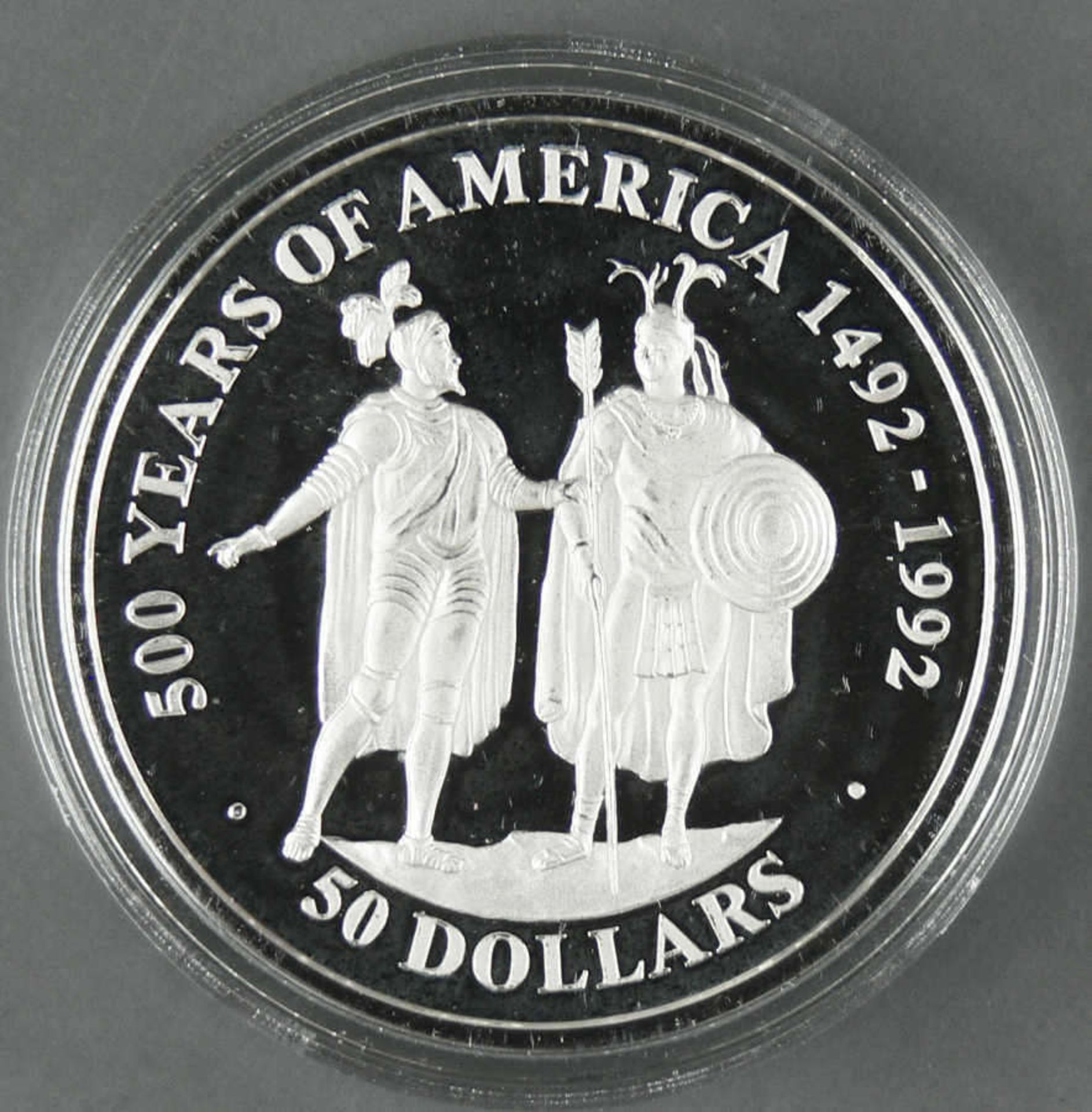 Cook Islands 1990, 50.- Dollars - Silbermünze "500 Jahre Entdeckung von Amerika - Hernando Cortez