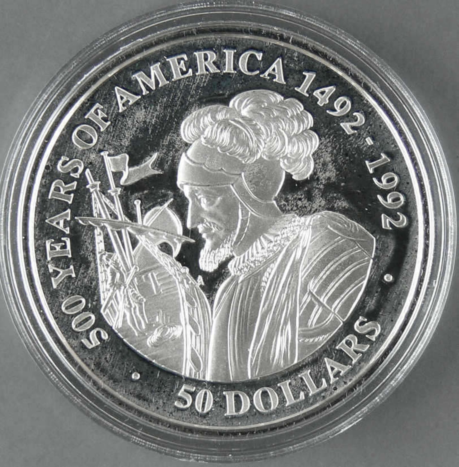 Cook Islands 1991, 50.- Dollars - Silbermünze "500 Jahre Entdeckung von Amerika - Vasco Nunez de