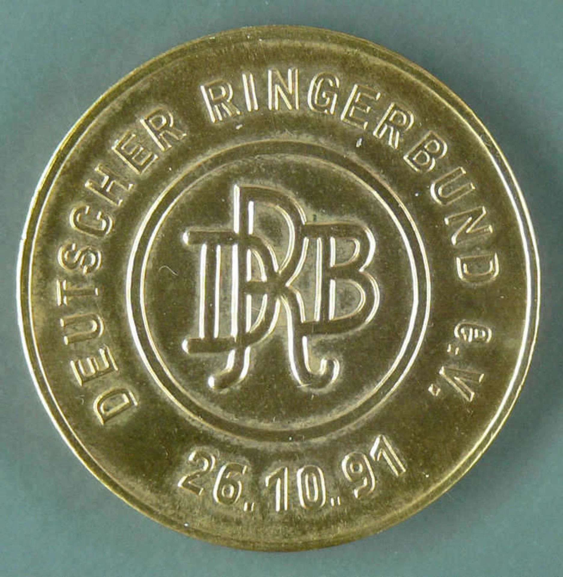Medaille "Deutscher Ringerbund e.V. 26.10.91". Durchmesser: ca. 35,2 mm. Gewicht: ca. 31.1 g. Silber