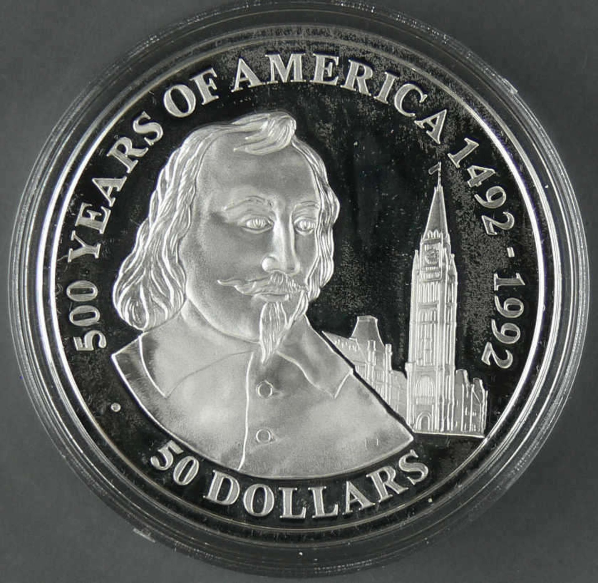 Cook Islands 1990, 50.- Dollars - Silbermünze "500 Jahre Entdeckung von Amerika - French Canadian