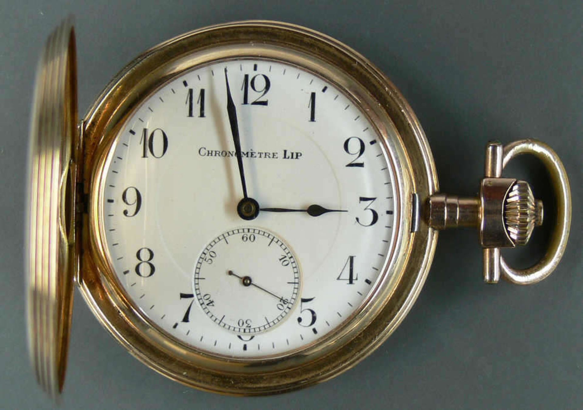 Gold - Taschenuhr "Chronometre LiP". Gold 585. Alle drei Deckel mit Goldpunze. Funktion geprüft. - Bild 2 aus 7
