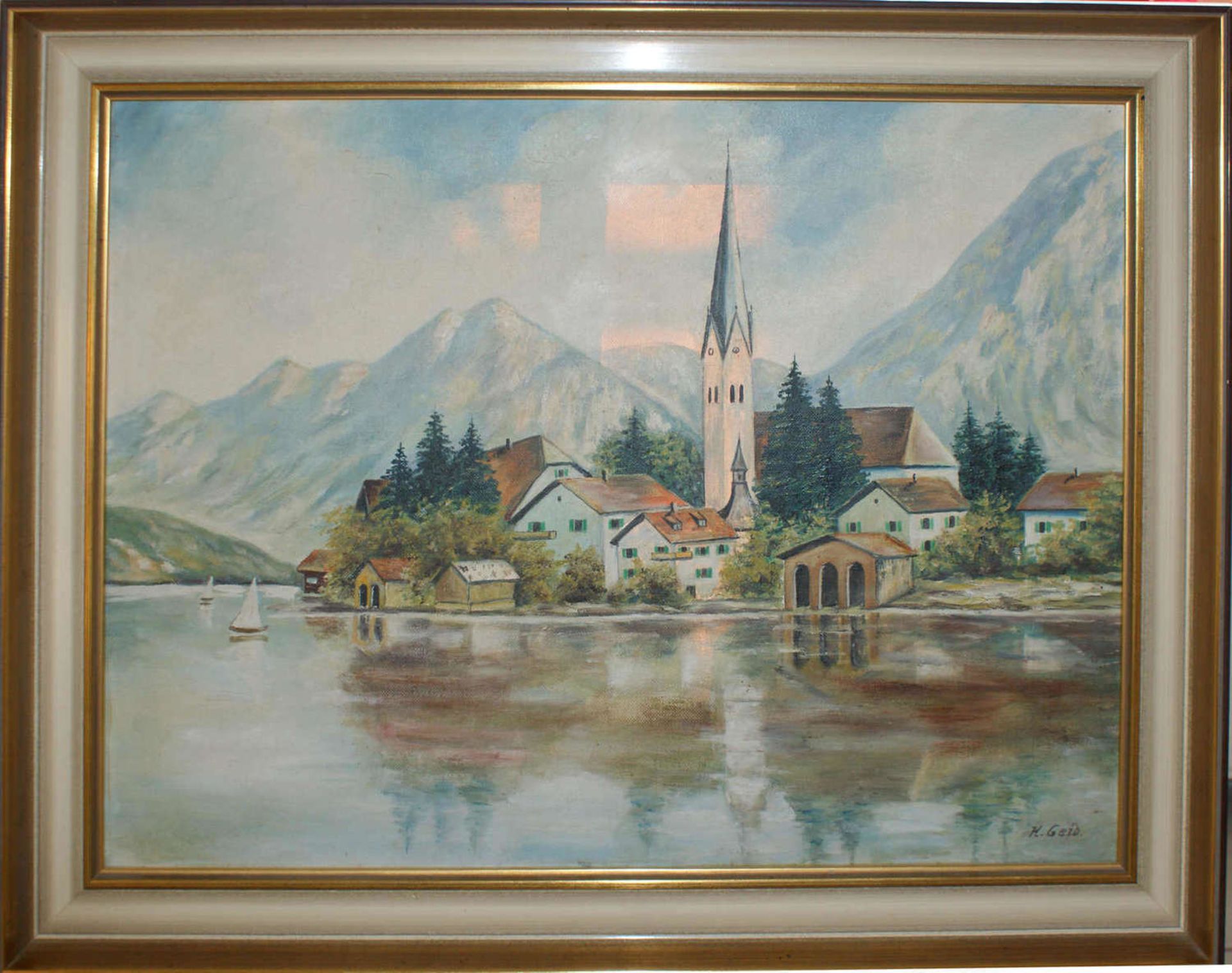 Ölgemälde auf Leinwand, von K. Geib, "Egerham am Tegernsee", rechts unten Signatur K. Geib, Breite