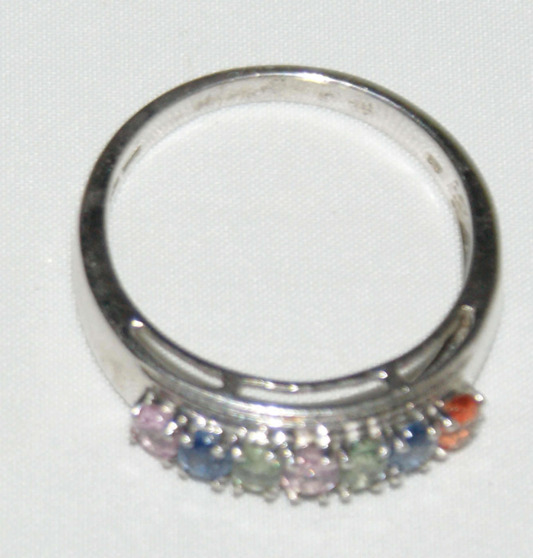 925er Silberring mit verschiedenen Spinell, 7 verschiedenfarbige Spinell, RG 64, Gewicht 4,20 g, - Bild 2 aus 2