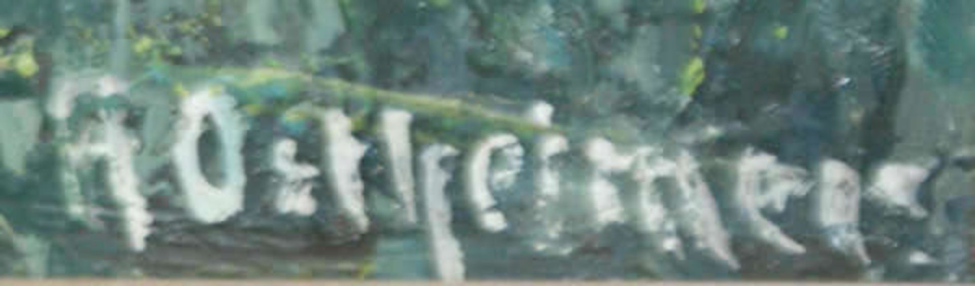 Ostheimer, Ölgemälde auf Platte, "Flußlandschaft mit Baumbestand". Rechts unten Signatur H. - Bild 2 aus 3