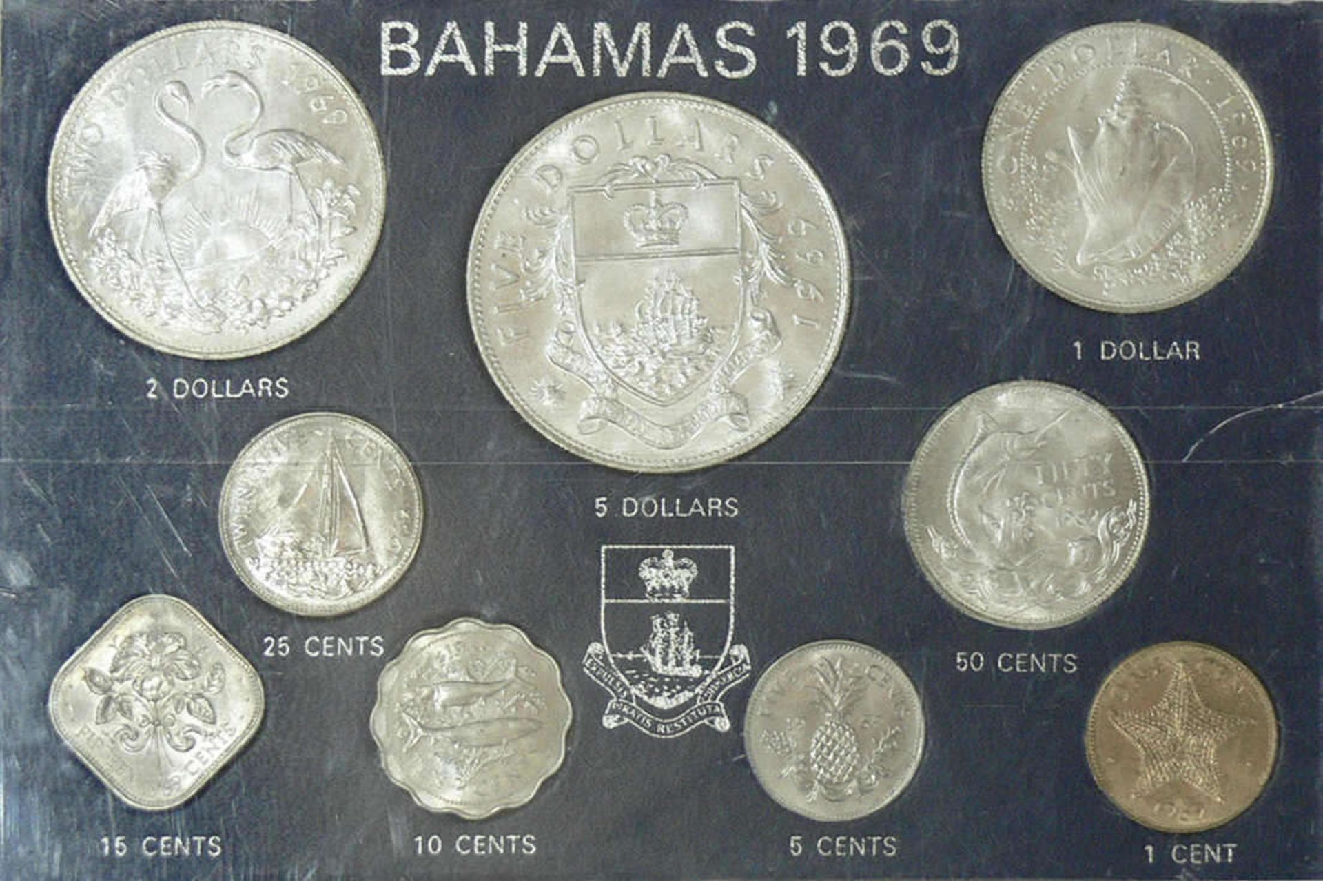 Bahamas 1969, Kursmünzsatz. Erhaltung: stgl. Bahamas 1969 coinset. Condition: BU.