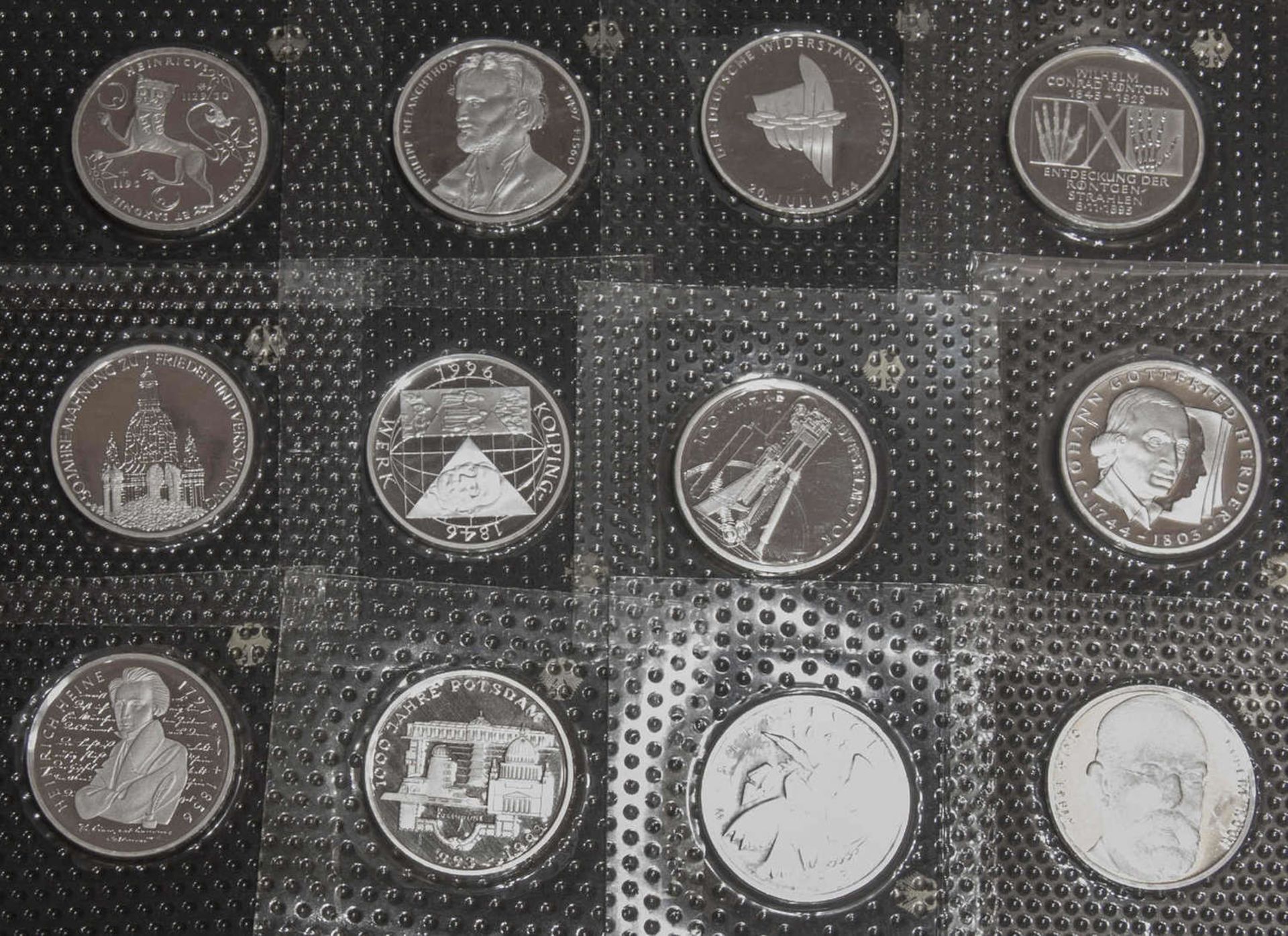 Deutschland 1993 - 98, Sammlung 10.- DM - Silber - Gedenkmünzen. Insgesamt 12 Stück. Alle in