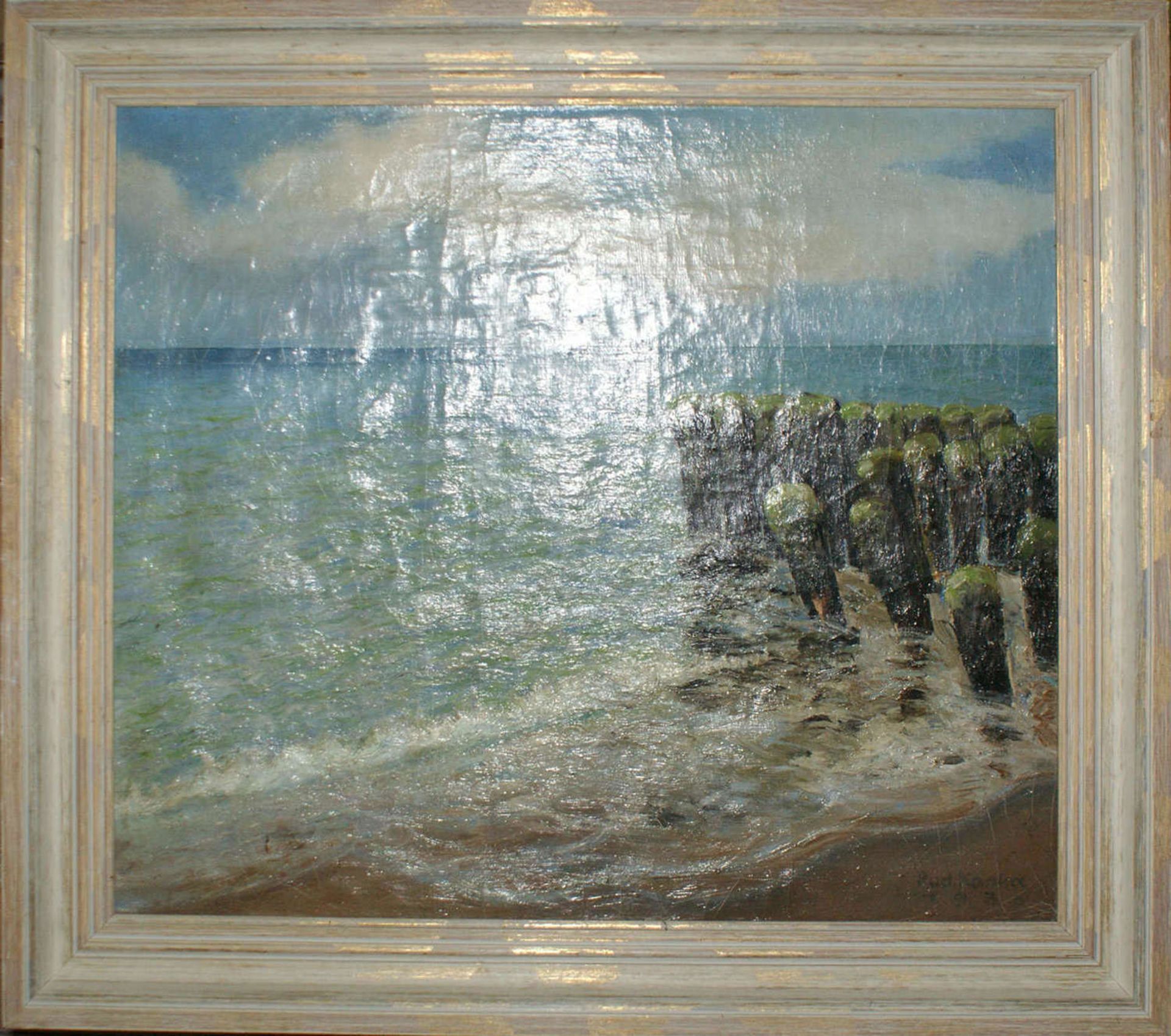 Rudolf Kanka (1899-1988), Ölgemälde auf Leinwand "Strand mit Planken", teilweise leichter