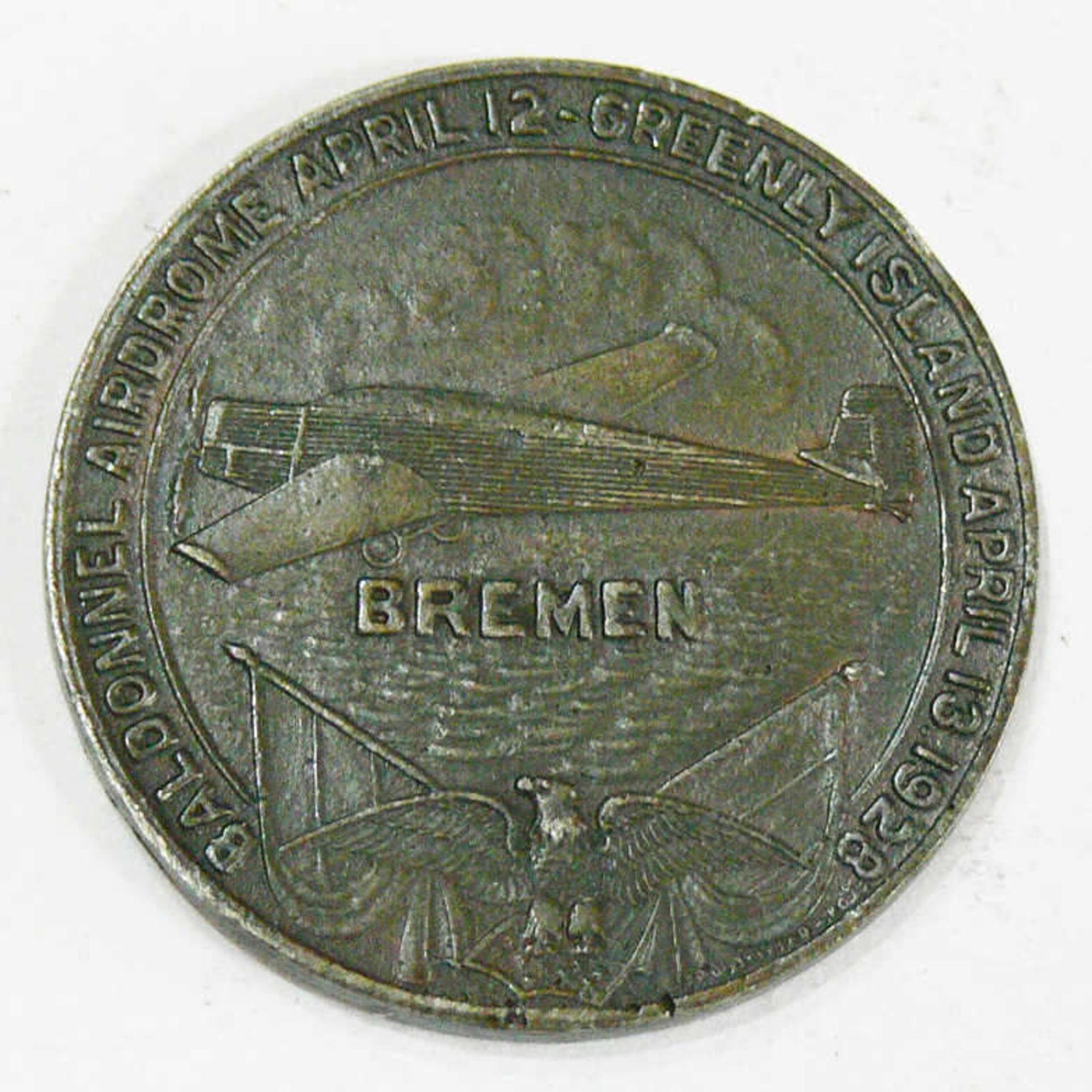 Luftfahrt - Medaille, erster Ost-West - Transatlantik - Flug der Bremen. Durchmesser: ca. 32 mm. - Bild 2 aus 2