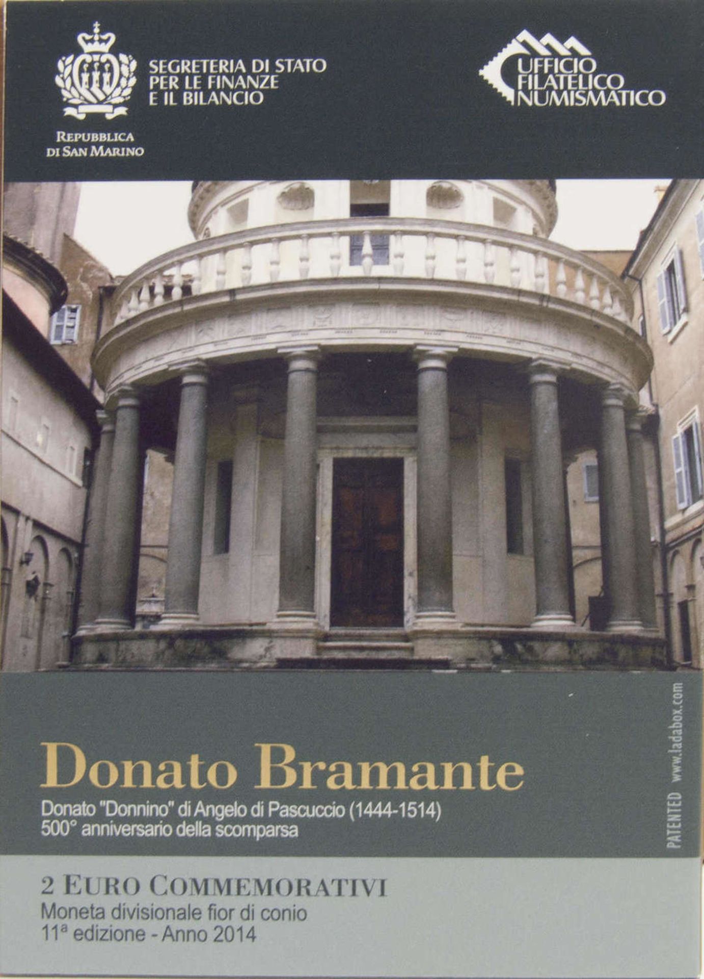 San Marino 2014, 2.- Euro - Gedenkmünze "500. Todestag von Donato Bramante". In Original - Folder. - Bild 2 aus 2