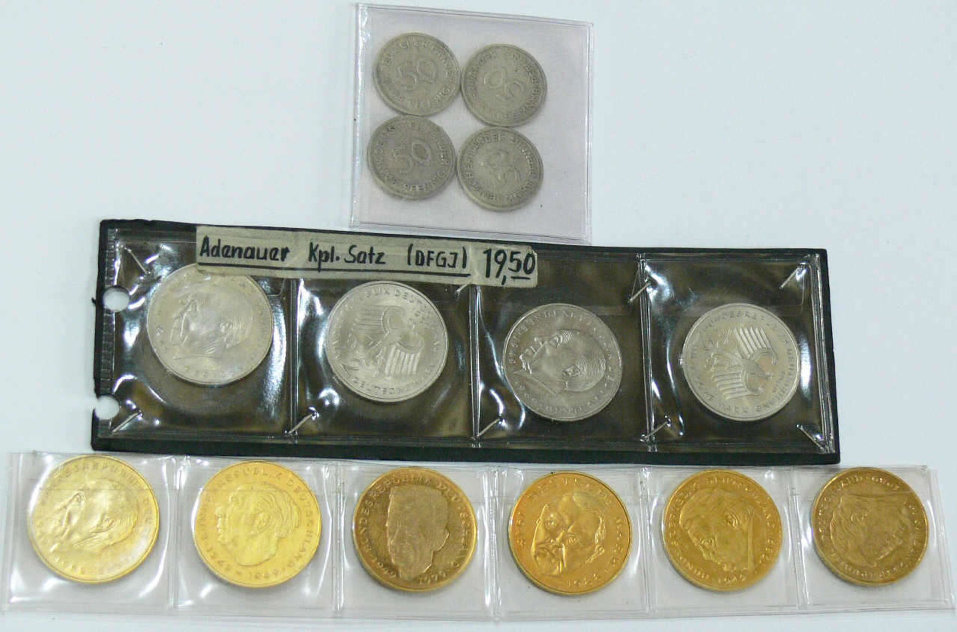 BRD Lot 2.- DM - Münzen, bestehend aus 1969 "Adenauer" kompletter Satz D, F, G, J. 6 x 2.- DM -