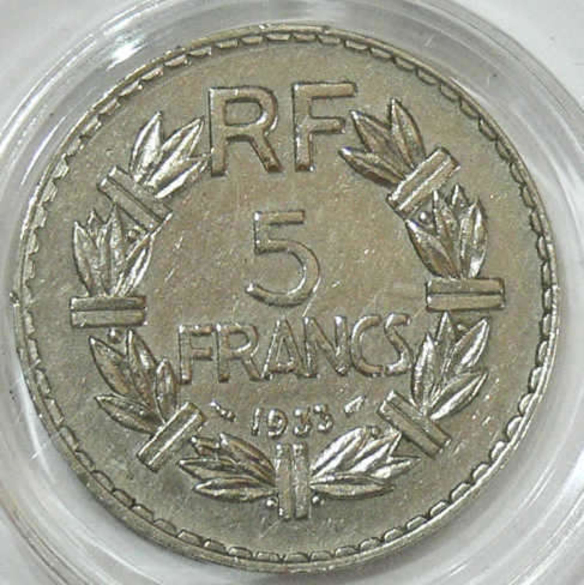 Frankreich 1933, 5.- Francs - Münze "Lavrillier". In Münzkapsel. Erhaltung: vz. France 1933, 5.-