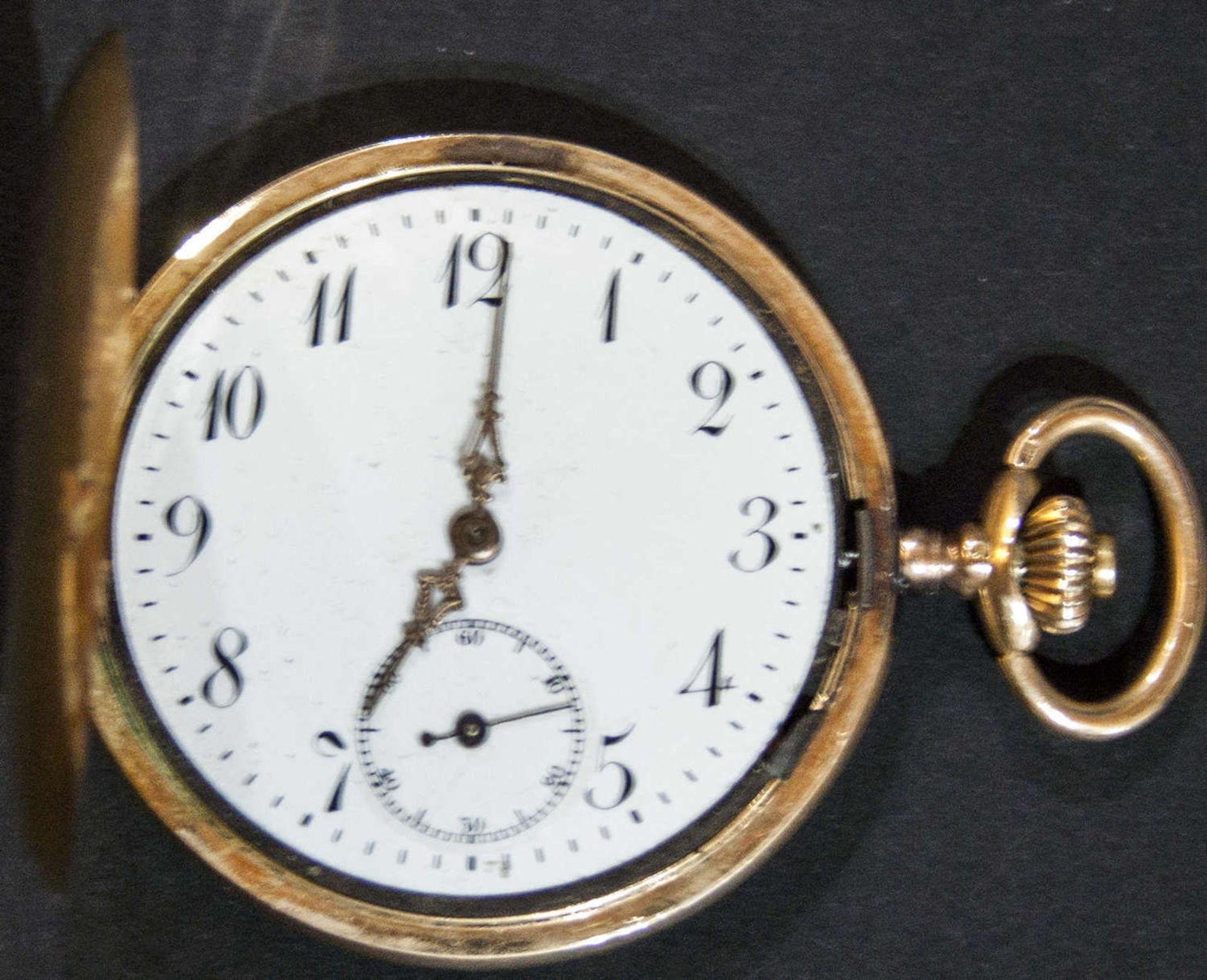 14 ct. Sprung - Deckel - Taschenuhr. Alle drei Deckel mit 585er Goldpunze, Uhr defekt, Glas fehlt. - Bild 2 aus 6