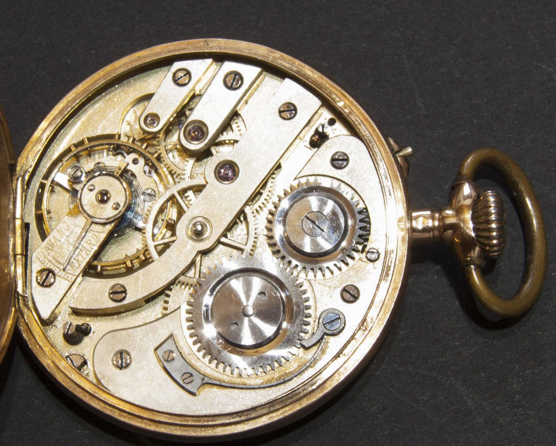 Gold - Taschenuhr von ANCRE. Gold 585. Zwei Deckel mit Goldpunze, Innendeckel Metall. Schriftzug - Bild 4 aus 6