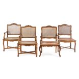 A Set of Four Louis XV Style Fauteuils Height 37 inches.