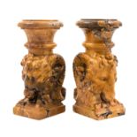 A Pair of Continental Marble Urns Height 10 inches.