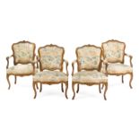 A Group of Four Louis XV Style Fauteuils Height 33 1/2 inches.