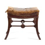 A Directoire Style Mahogany Stool Height 17 1/2 x width 18 x depth 15 inches.