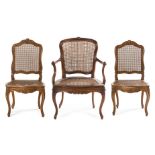 Three Louis XV Style Caned Chairs Height of tallest 38 inches.