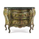 A Venetian Painted Commode Height 32 1/2 x width 42 3/4 x depth 18 1/2 inches.