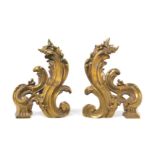 A Pair of Louis XV Style Brass Andirons Height 9 inches.